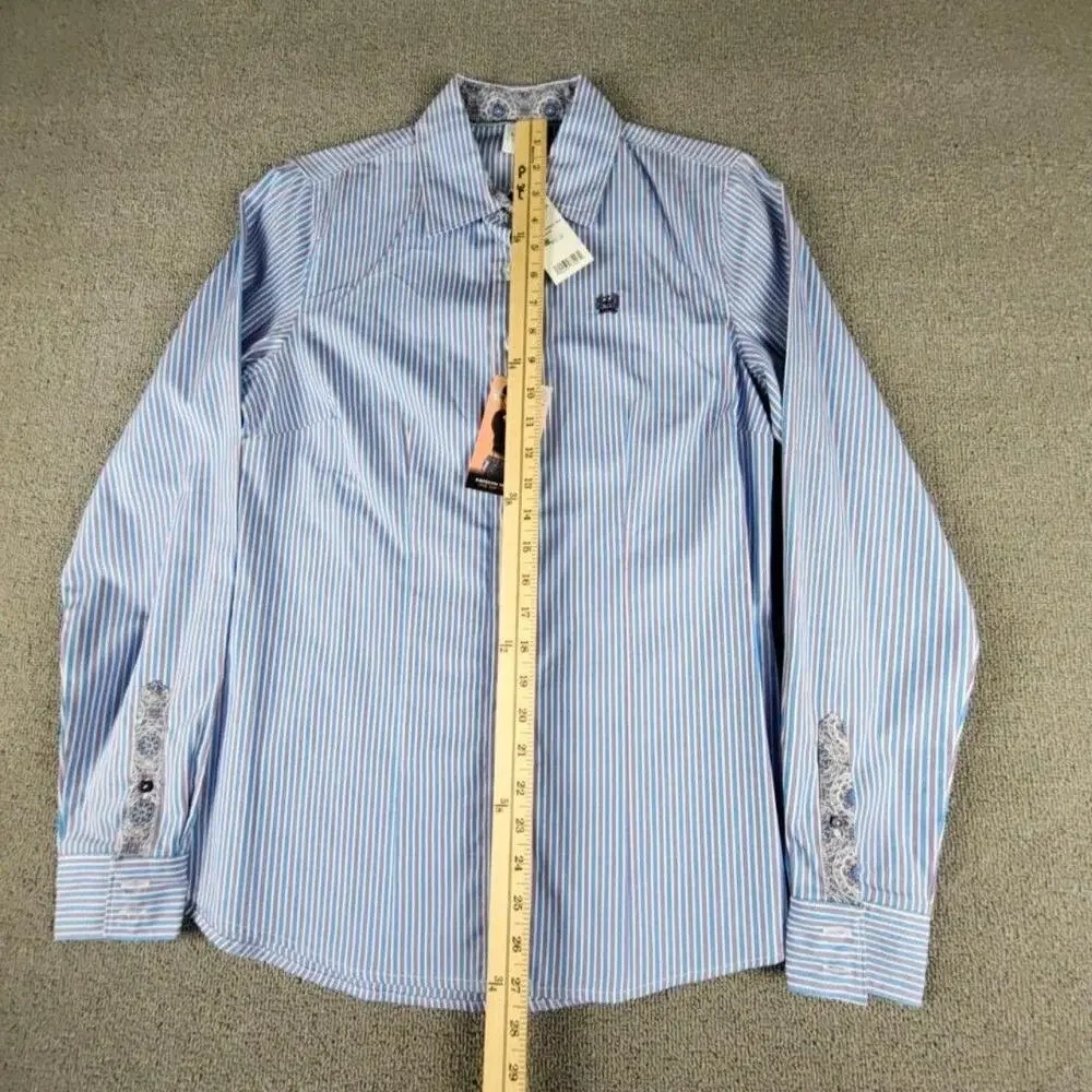 Cinch Shirt Womens Medium Blue Stripe Button Up Long Sleeve Cotton Western